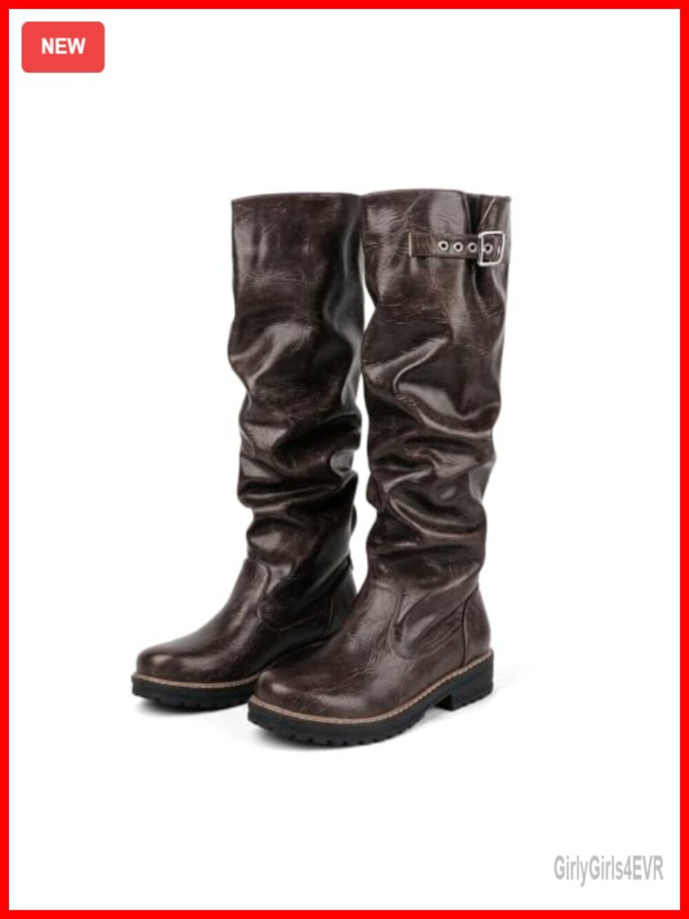 Women's Slouch Knee High Boots Chunky Platform Heel Faux Leather Tall